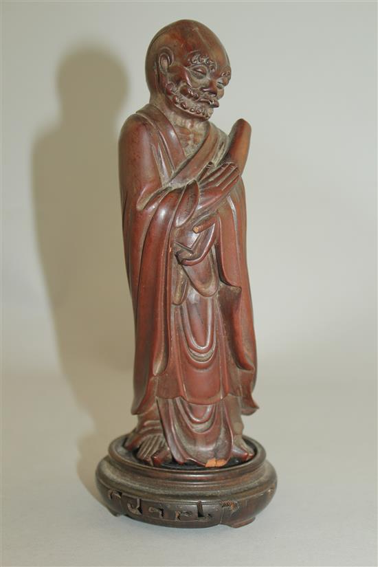 A Chinese hardwood figure of Luohan, 19th century, 18cm